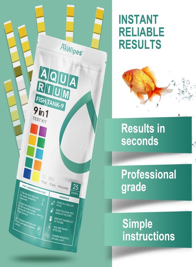 AAwipes Fish Tank Water Test Strips 9-in-1 |25 Strips | Freshwater & Saltwater Tanks Quick & Accurate Water Testing Test pH, Carbonate, Copper, Alkalinity, Hardness, Chlorine, Nitrate, Nitrite, etc - Image 2